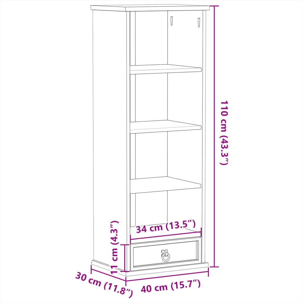 Mobile Porta CD Corona 40x30x110 cm in Legno Massello di Pino