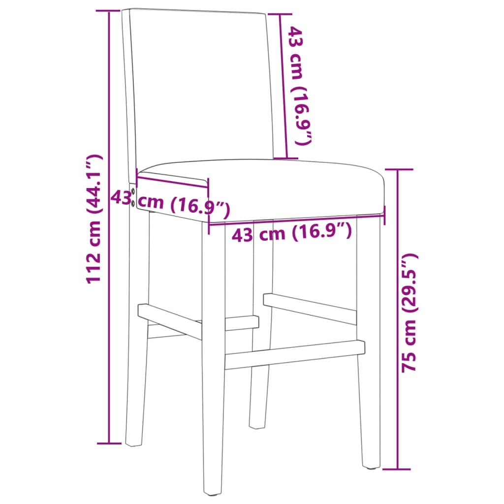 2 pcs Bar Chairs in Solid Hevea Wood and Imitation Leather