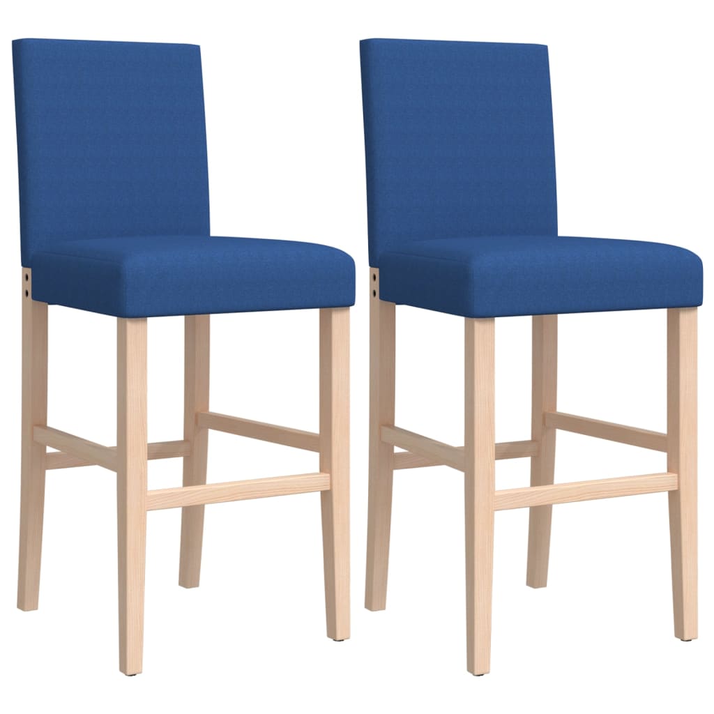 Bar Chairs 2 pcs in Solid Hevea Wood and Fabric