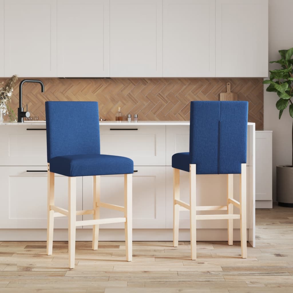 Bar Chairs 2 pcs in Solid Hevea Wood and Fabric