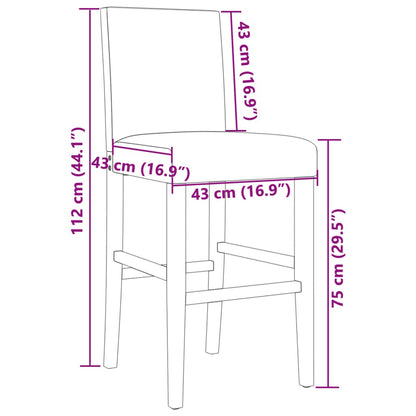 Bar Chairs 2 pcs in Solid Hevea Wood and Fabric