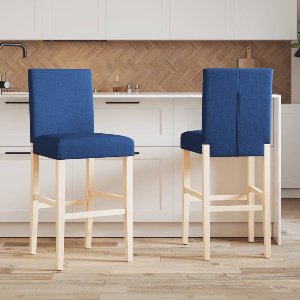 Bar Chairs 2 pcs in Solid Hevea Wood and Fabric