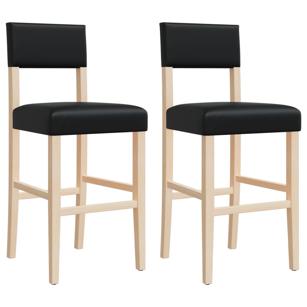 2 pcs Bar Chairs in Solid Hevea Wood and Imitation Leather