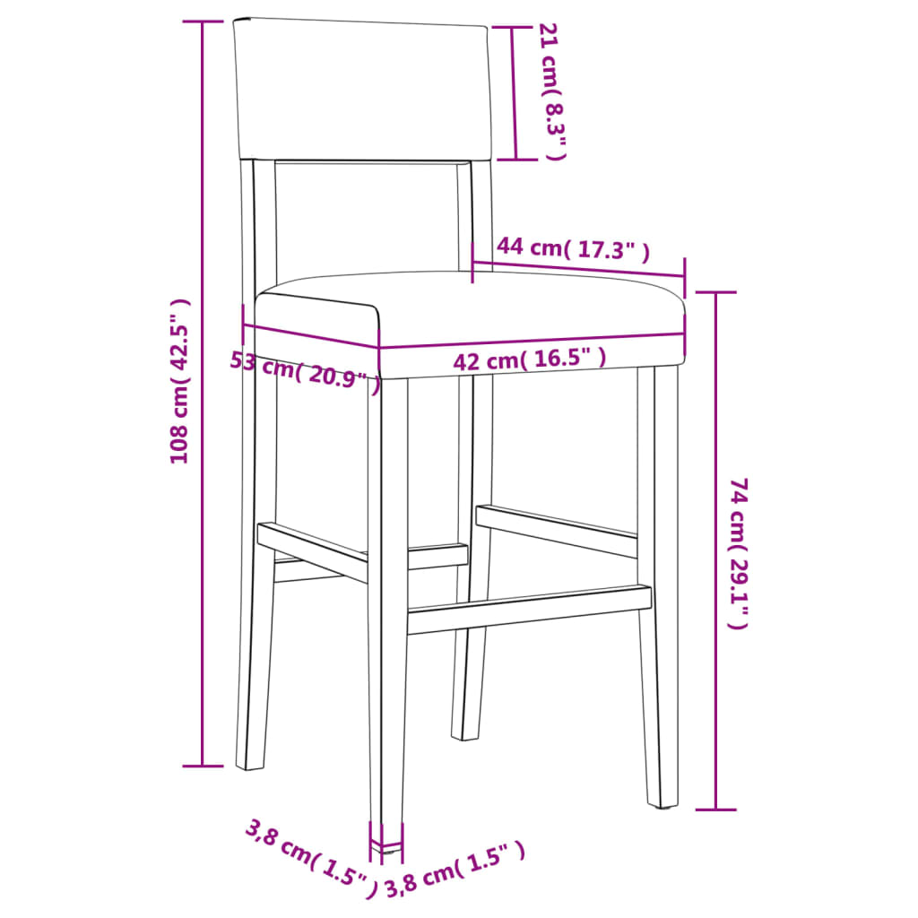 Sedie da Bar 2 pz in Legno Massello di Hevea e Similpelle