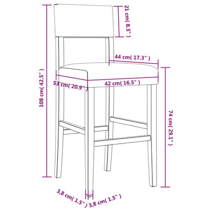 2 pcs Bar Chairs in Solid Hevea Wood and Imitation Leather