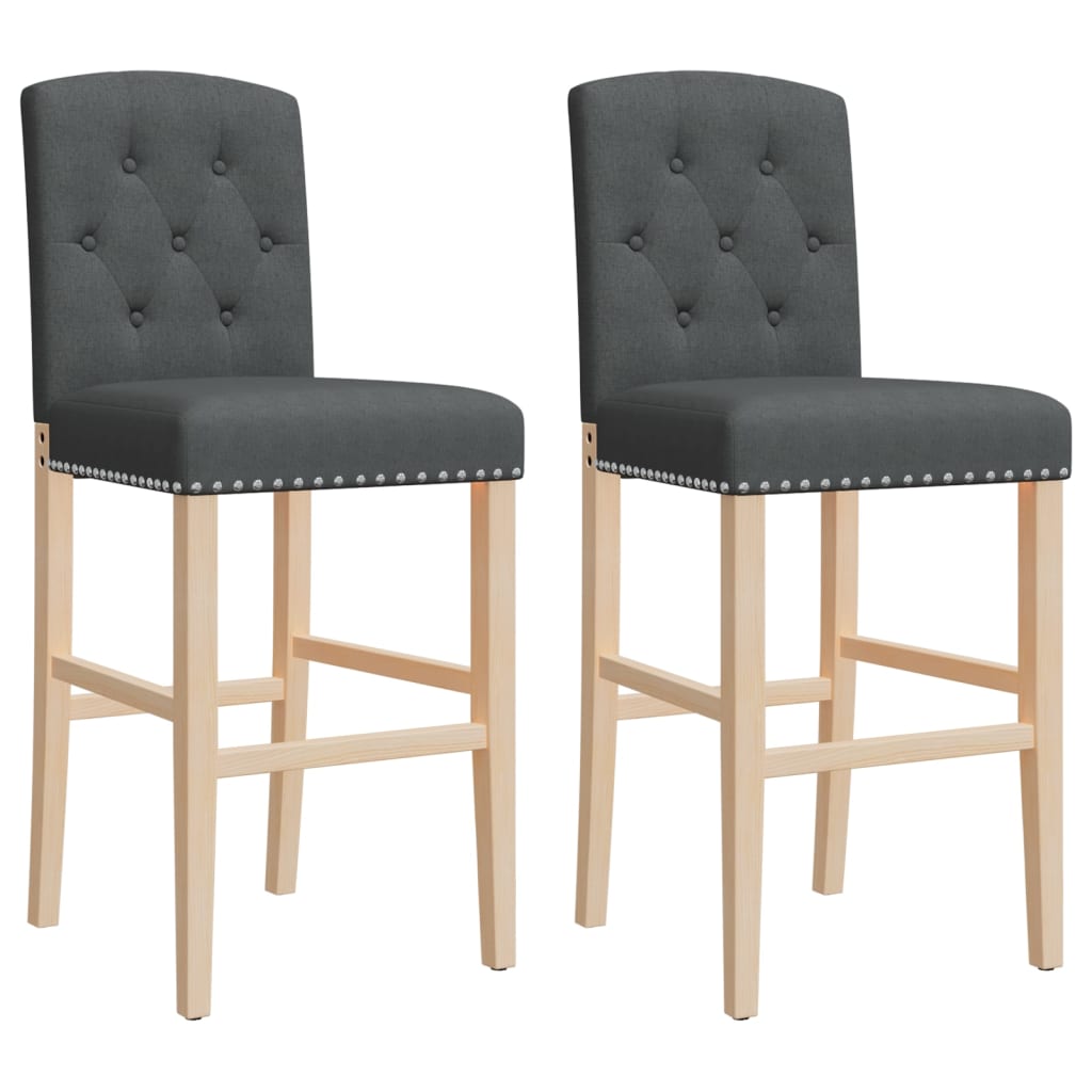 Bar Chairs 2 pcs in Solid Hevea Wood and Fabric