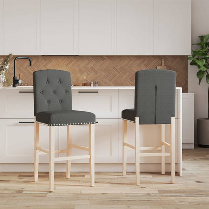 Bar Chairs 2 pcs in Solid Hevea Wood and Fabric