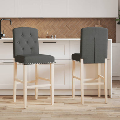 Bar Chairs 2 pcs in Solid Hevea Wood and Fabric