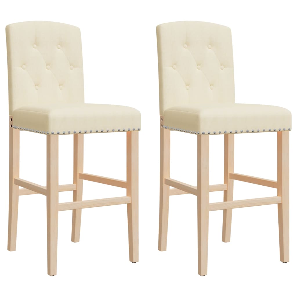 Bar Chairs 2 pcs in Solid Hevea Wood and Fabric