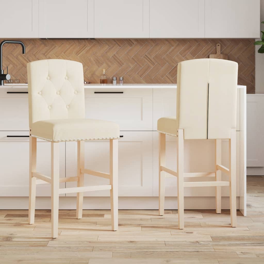 Bar Chairs 2 pcs in Solid Hevea Wood and Fabric