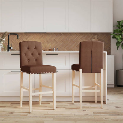 Bar Chairs 2 pcs in Solid Hevea Wood and Fabric