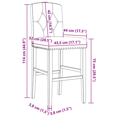 Bar Chairs 2 pcs in Solid Hevea Wood and Fabric