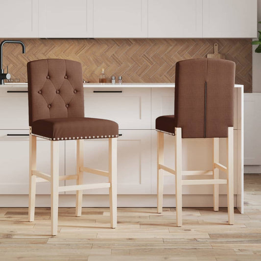 Bar Chairs 2 pcs in Solid Hevea Wood and Fabric