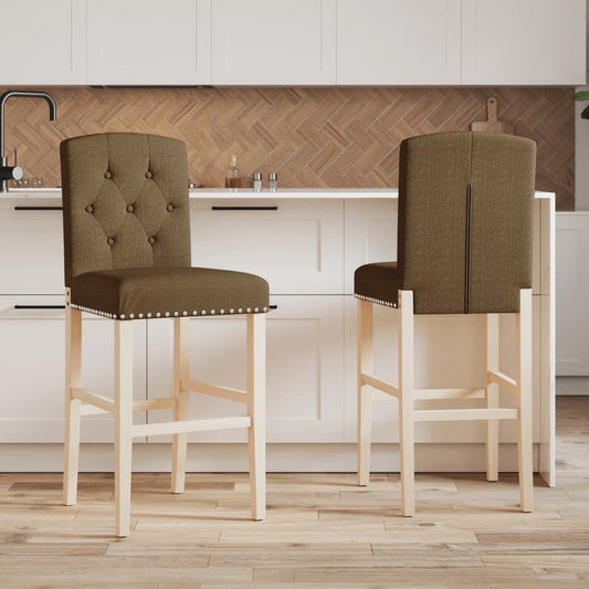 Bar Chairs 2 pcs in Solid Hevea Wood and Fabric