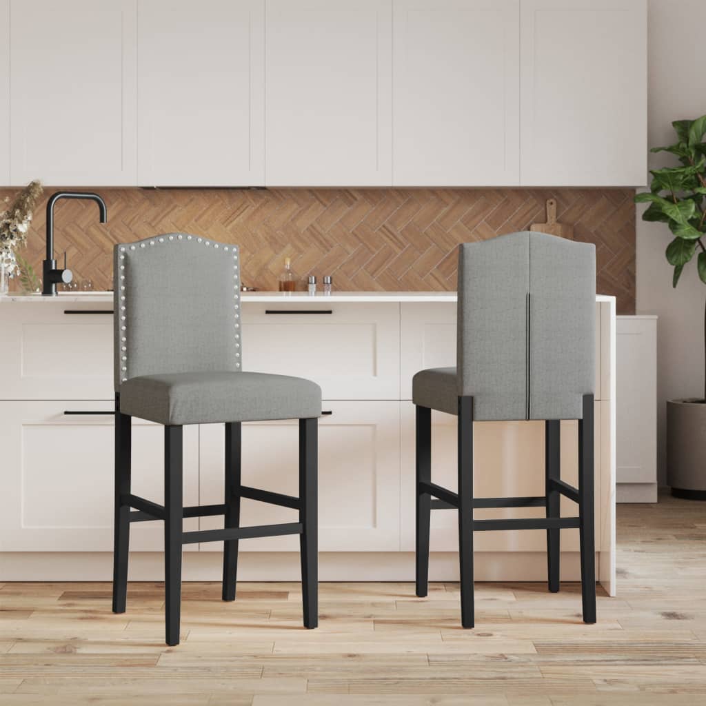 Bar Chairs 2 pcs in Solid Hevea Wood and Fabric