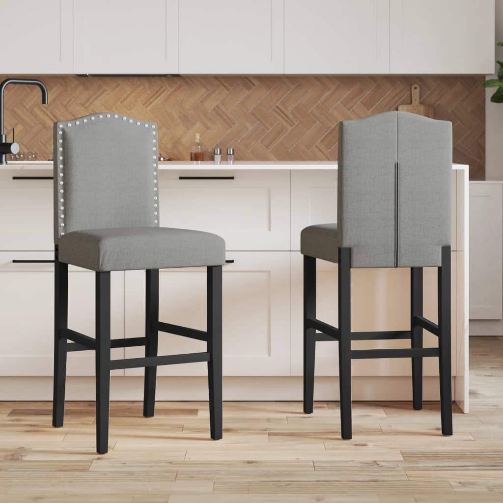 Bar Chairs 2 pcs in Solid Hevea Wood and Fabric