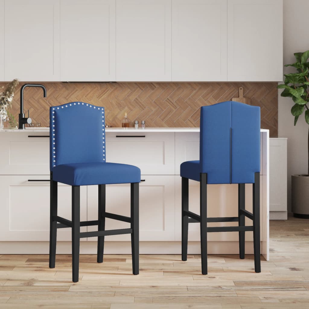 Bar Chairs 2 pcs in Solid Hevea Wood and Fabric