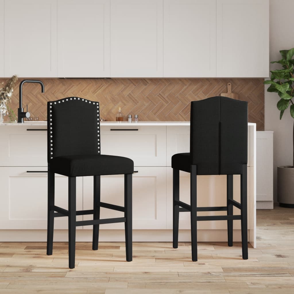 Bar Chairs 2 pcs in Solid Hevea Wood and Fabric