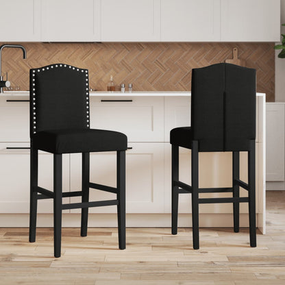 Bar Chairs 2 pcs in Solid Hevea Wood and Fabric