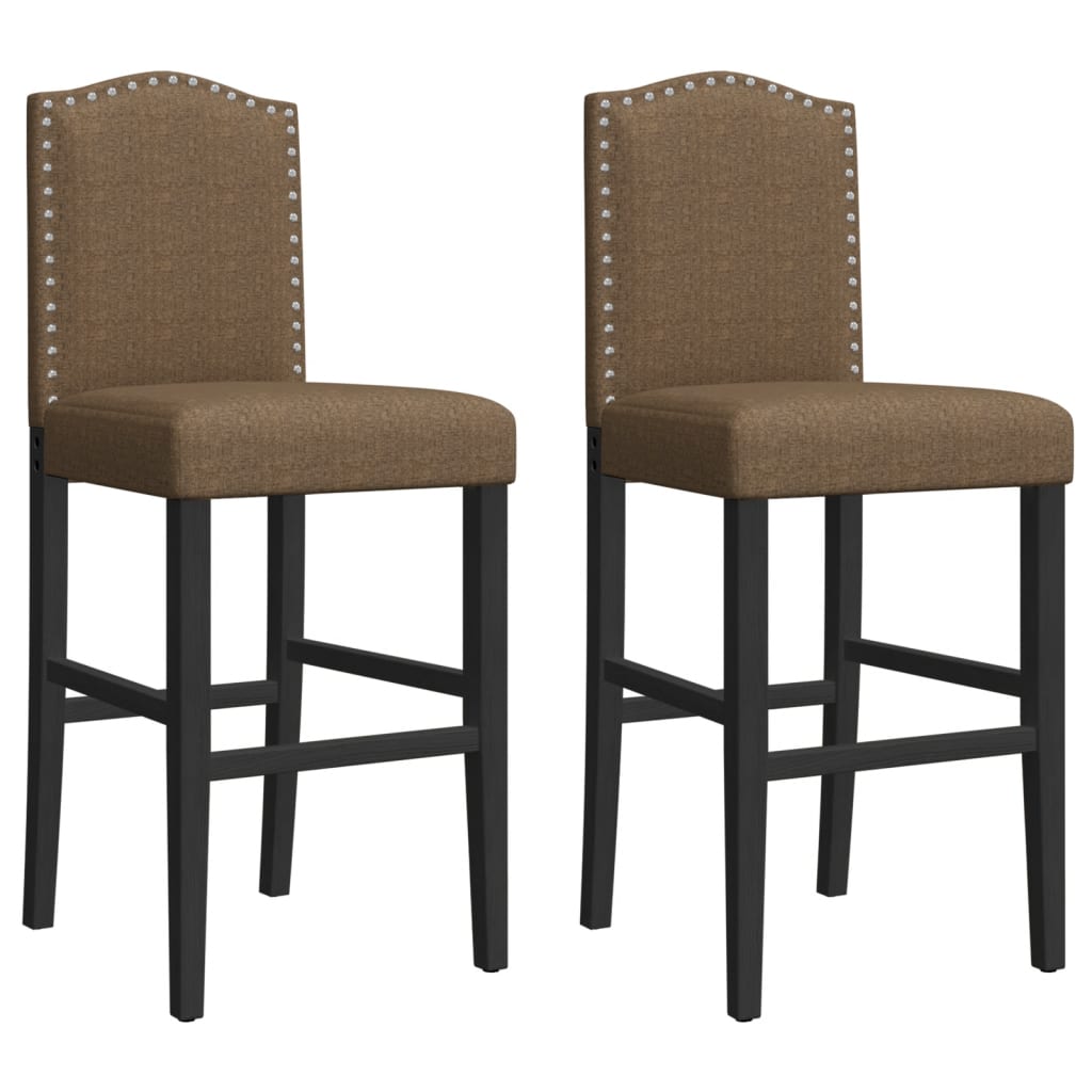 Bar Chairs 2 pcs in Solid Hevea Wood and Fabric