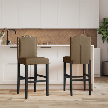 Bar Chairs 2 pcs in Solid Hevea Wood and Fabric