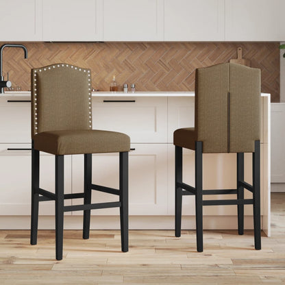 Bar Chairs 2 pcs in Solid Hevea Wood and Fabric