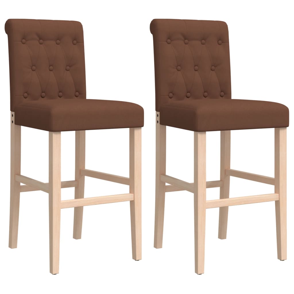 Bar Chairs 2 pcs in Solid Hevea Wood and Fabric