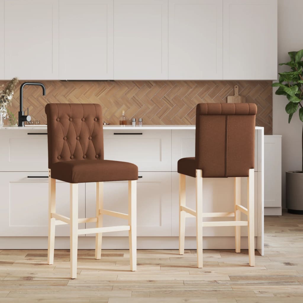 Bar Chairs 2 pcs in Solid Hevea Wood and Fabric