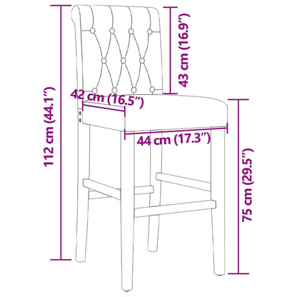 Bar Chairs 2 pcs in Solid Hevea Wood and Fabric