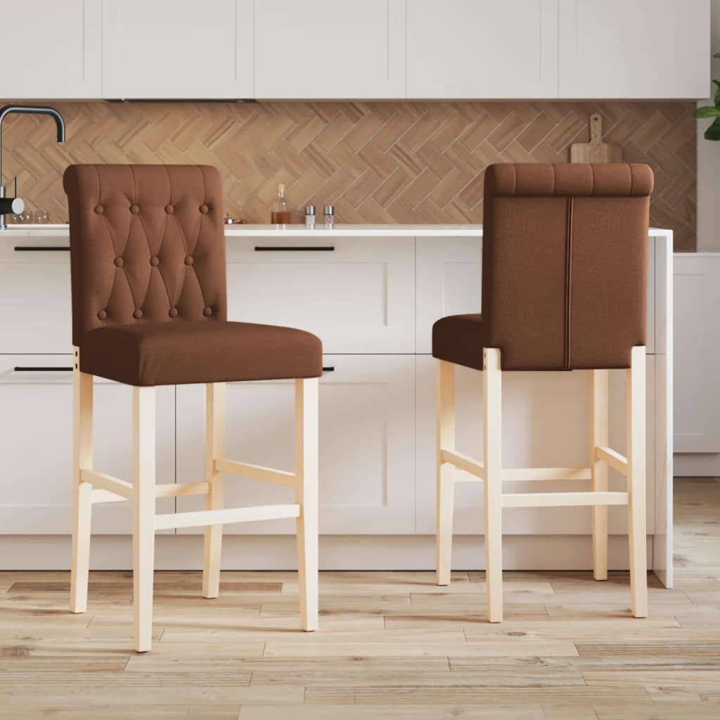 Bar Chairs 2 pcs in Solid Hevea Wood and Fabric