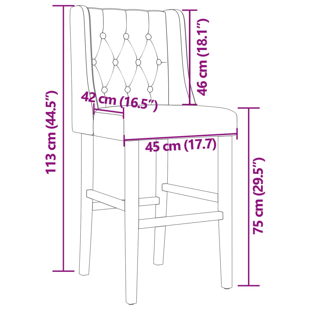 Bar Chairs 2 pcs in Solid Hevea Wood and Fabric