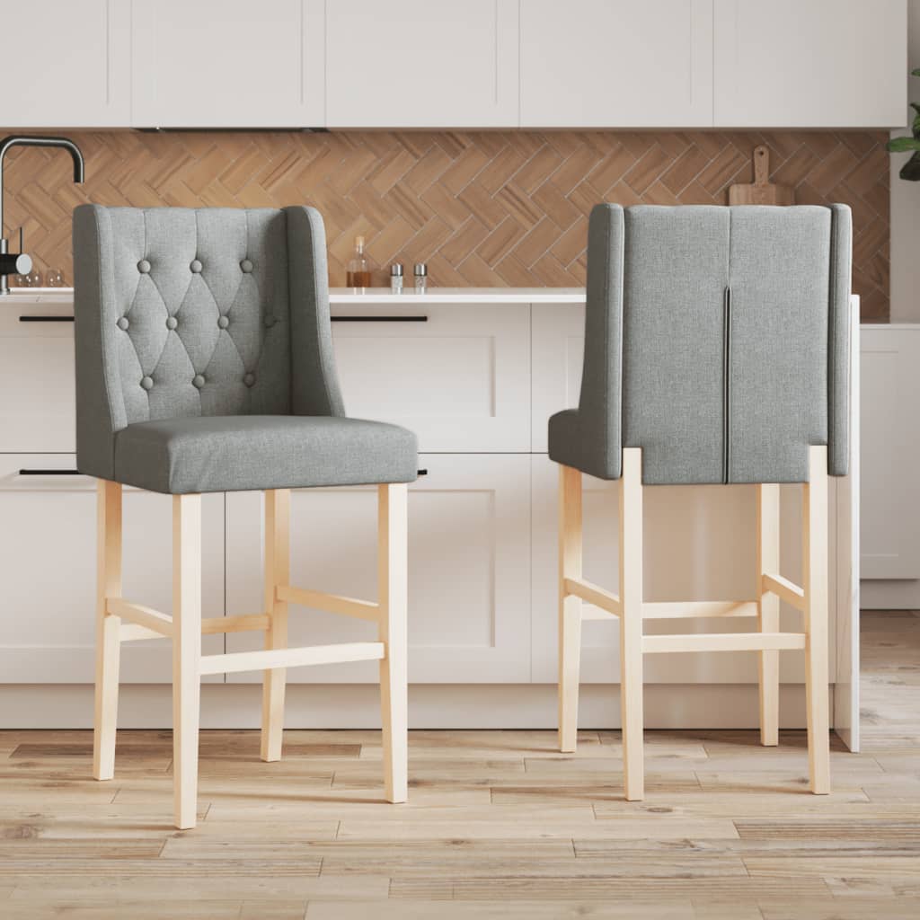 Bar Chairs 2 pcs in Solid Hevea Wood and Fabric