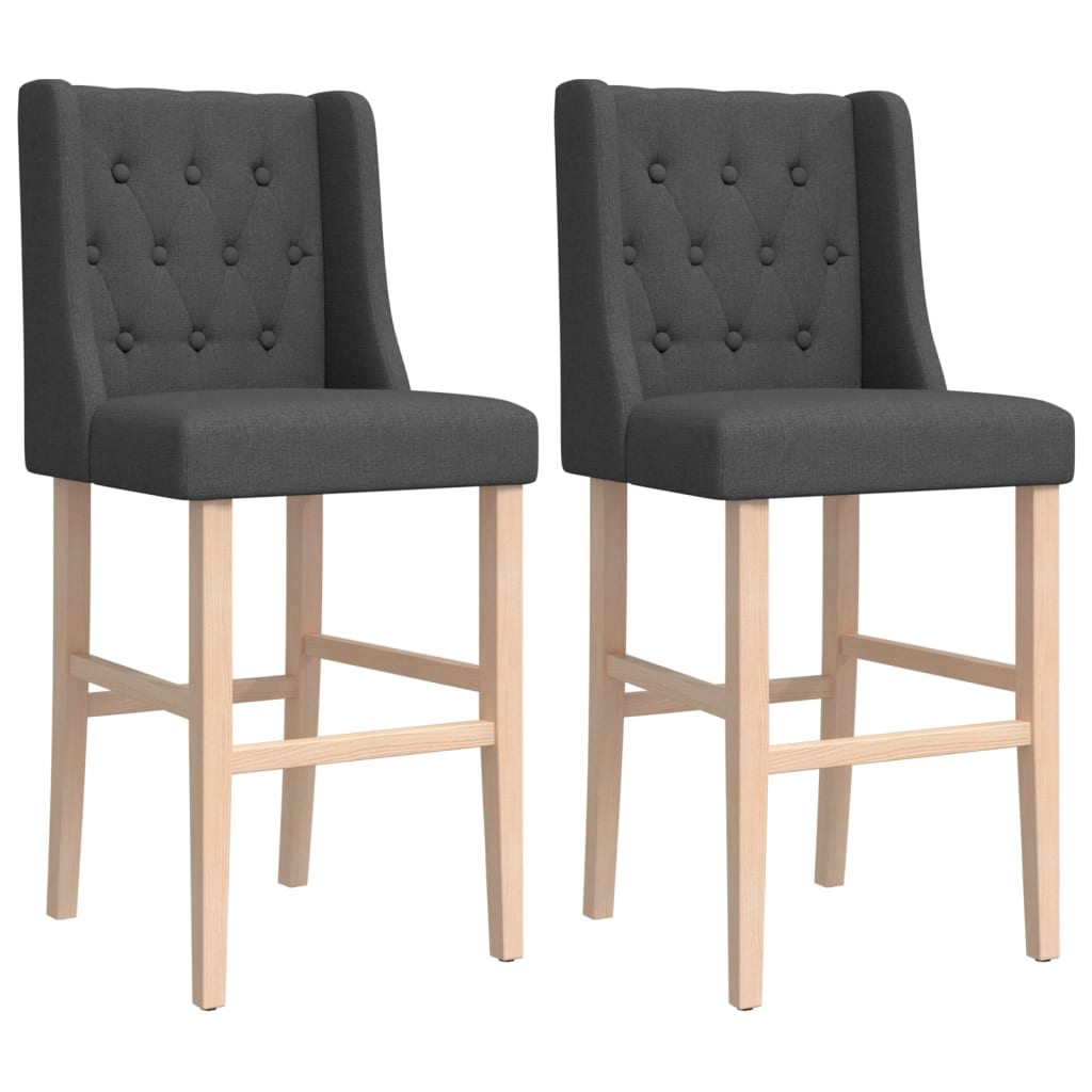 Bar Chairs 2 pcs in Solid Hevea Wood and Fabric