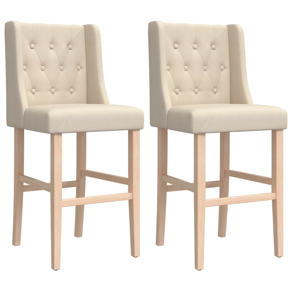 Bar Chairs 2 pcs in Solid Hevea Wood and Fabric