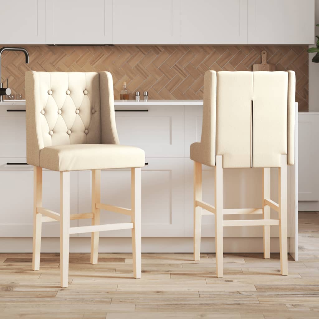 Bar Chairs 2 pcs in Solid Hevea Wood and Fabric