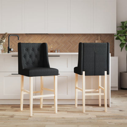 Bar Chairs 2 pcs in Solid Hevea Wood and Fabric