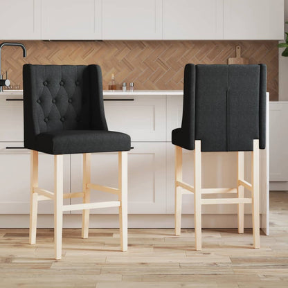 Bar Chairs 2 pcs in Solid Hevea Wood and Fabric