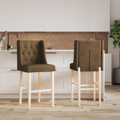 Bar Chairs 2 pcs in Solid Hevea Wood and Fabric