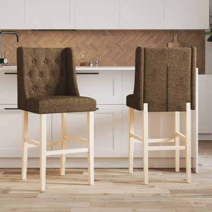 Bar Chairs 2 pcs in Solid Hevea Wood and Fabric