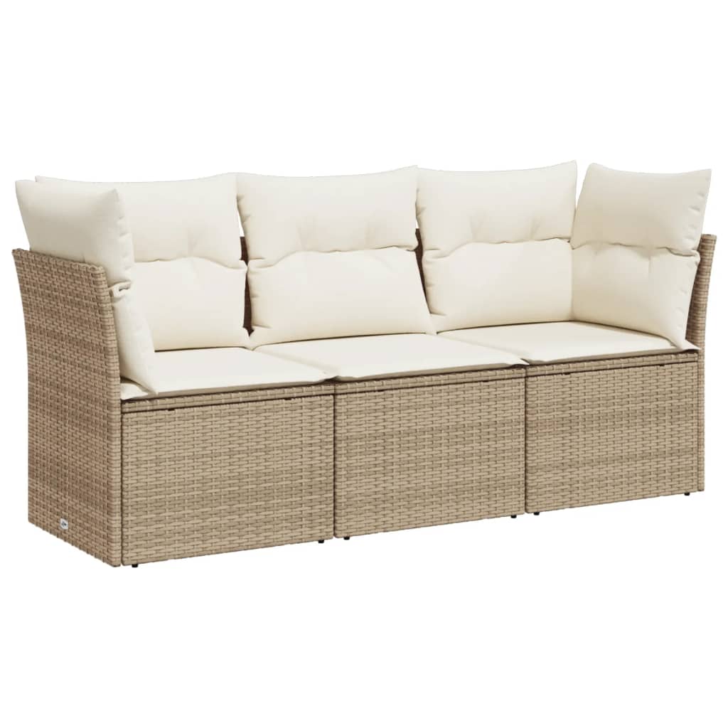 Set Divano da Giardino 3 pz con Cuscini Beige in Polyrattan | homemem39