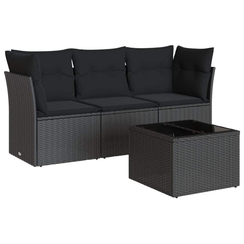 Set Divani da Giardino 4 pz con Cuscini Nero in Polyrattan - homemem39
