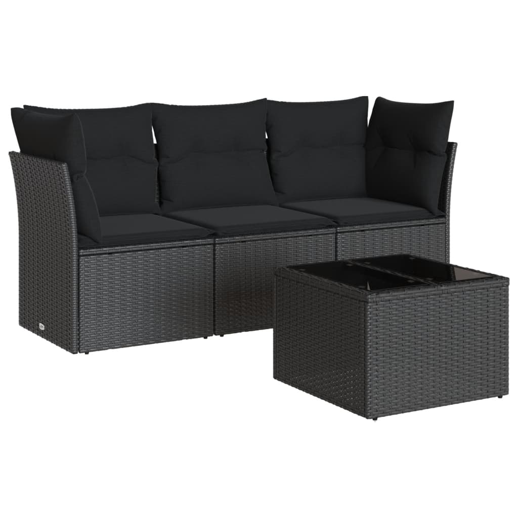 Set Divani da Giardino 4 pz con Cuscini Nero in Polyrattan