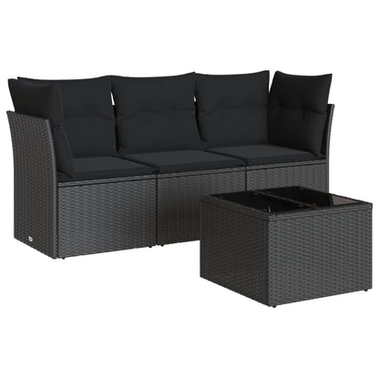 Set Divani da Giardino 4 pz con Cuscini Nero in Polyrattan