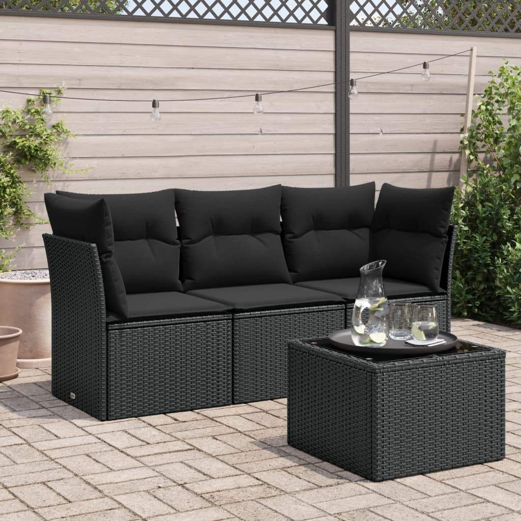Set Divani da Giardino 4 pz con Cuscini Nero in Polyrattan - homemem39