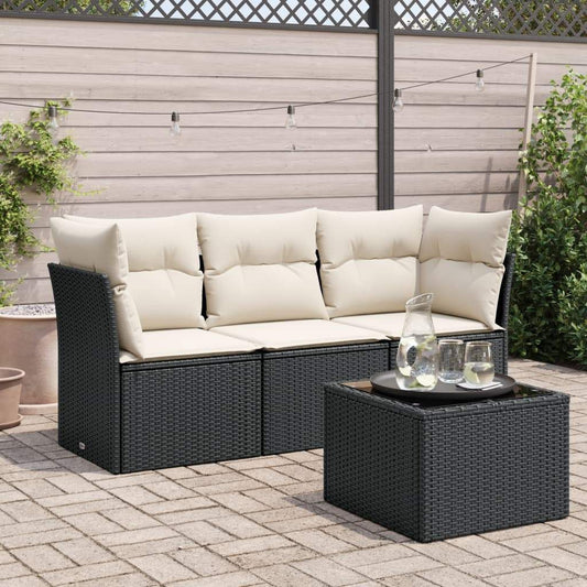 Set Divani da Giardino 4 pz con Cuscini Nero in Polyrattan - homemem39