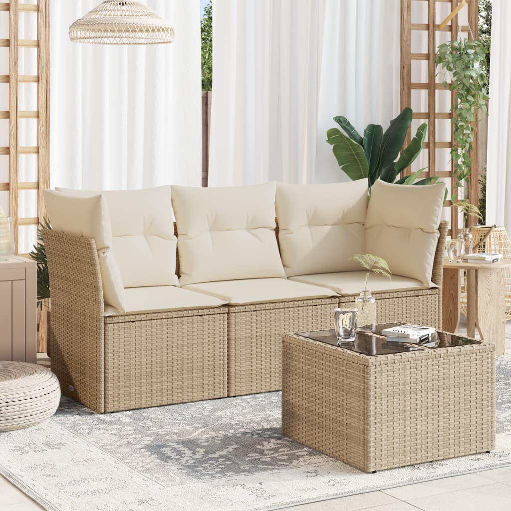 Set Divano da Giardino 4 pz con Cuscini Beige in Polyrattan | homemem39