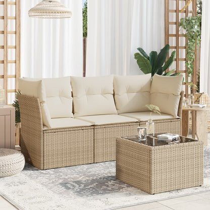 Set Divano da Giardino 4 pz con Cuscini Beige in Polyrattan | homemem39