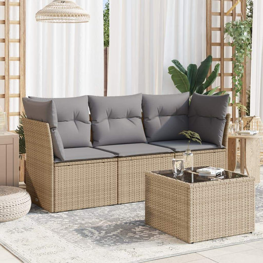 Set Divano da Giardino 4 pz con Cuscini Beige in Polyrattan - homemem39