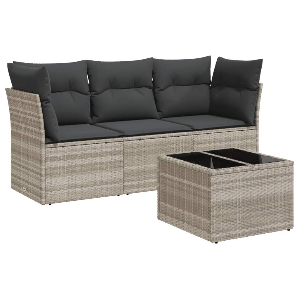 Set Divano da Giardino 4pz con Cuscini Grigio Chiaro Polyrattan - homemem39