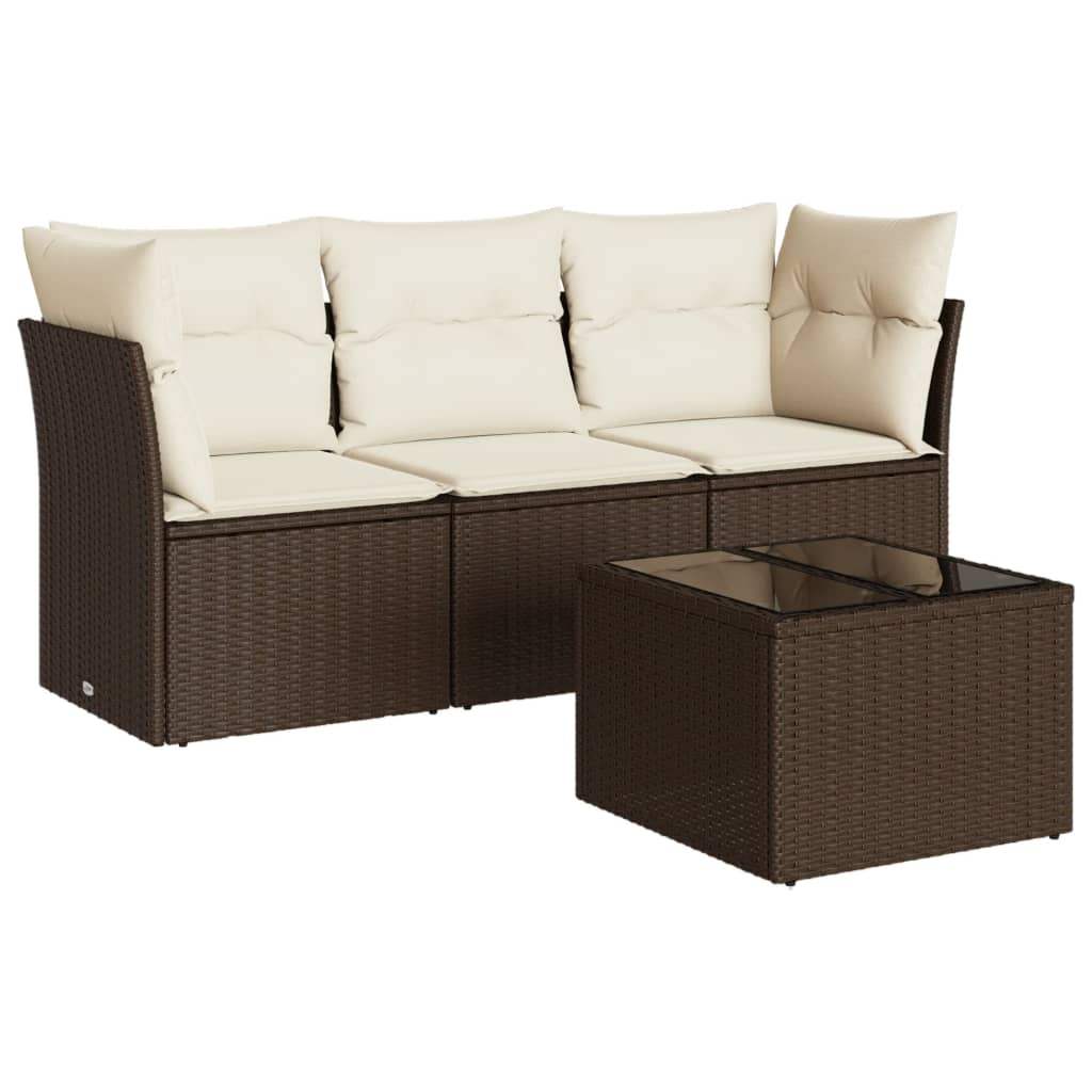 Set Divano da Giardino 4 pz con Cuscini Marrone in Polyrattan - homemem39